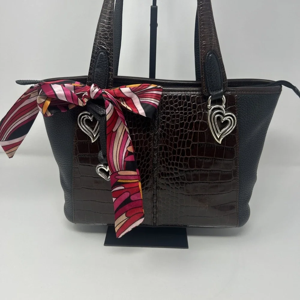 Brighton Shoulder Handbag Two Tone Black and Brown Purse W/ Dust Bag